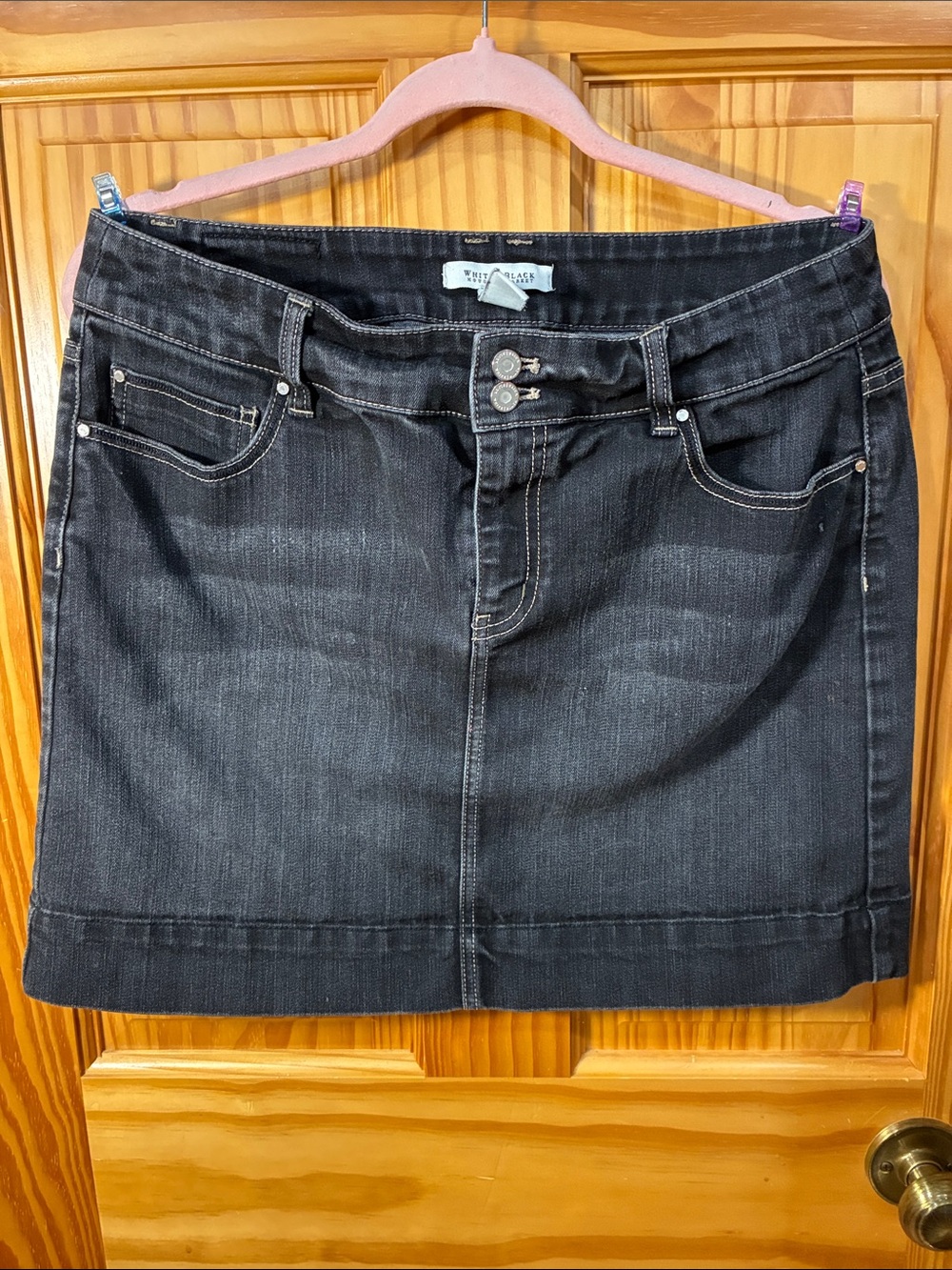 White House Black Market Black Denim Mini Skirt with Double Button Waist